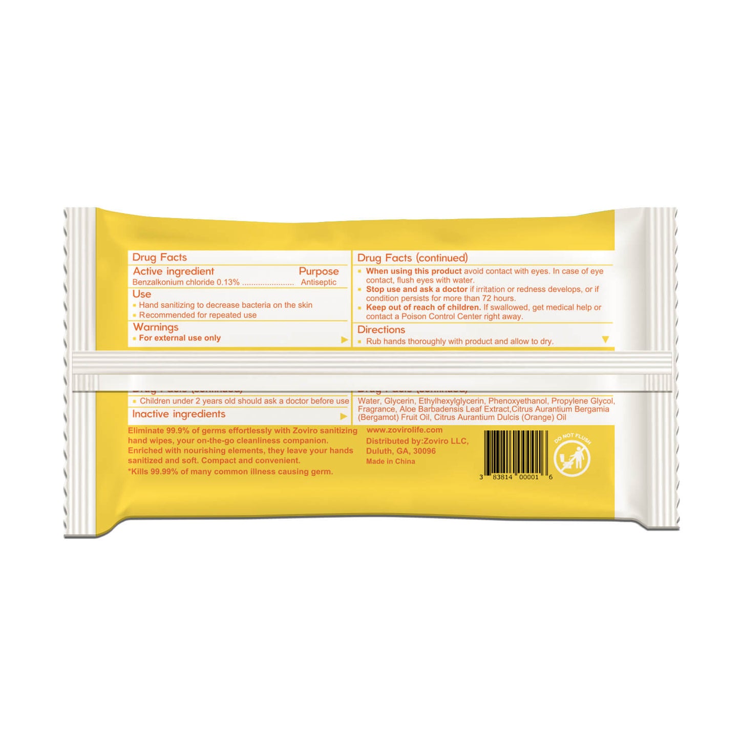 Zoviro Hand Sanitizing Wipes, Moisturizing With Essential Oils, Tropical Fruit, 80 Count, 6 PACK