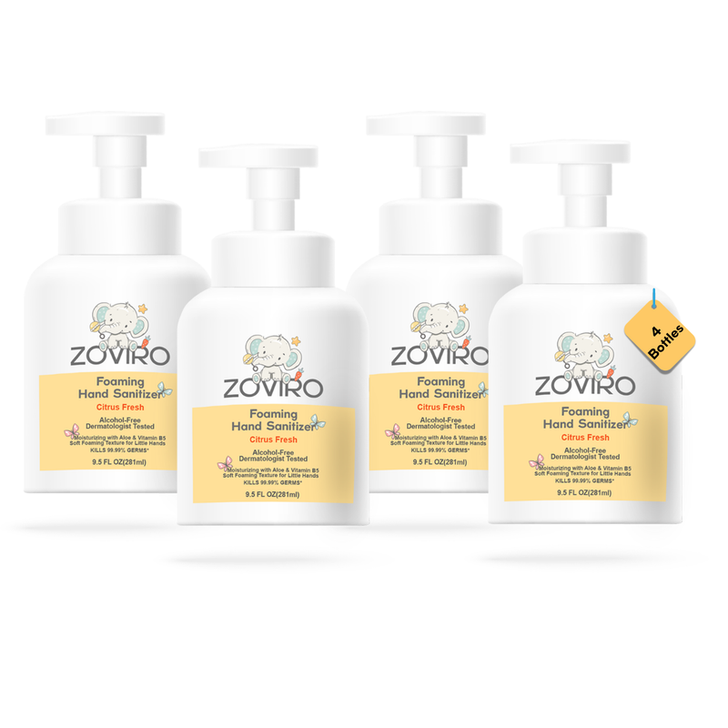 Zoviro Foaming Hand Sanitizer, 9.5oz Pump Bottle, Alcohol-Free, Citrus Fresh Scent, Moisturizing with Aloe, Non-sticky, No Rinse (PACK OF 4)