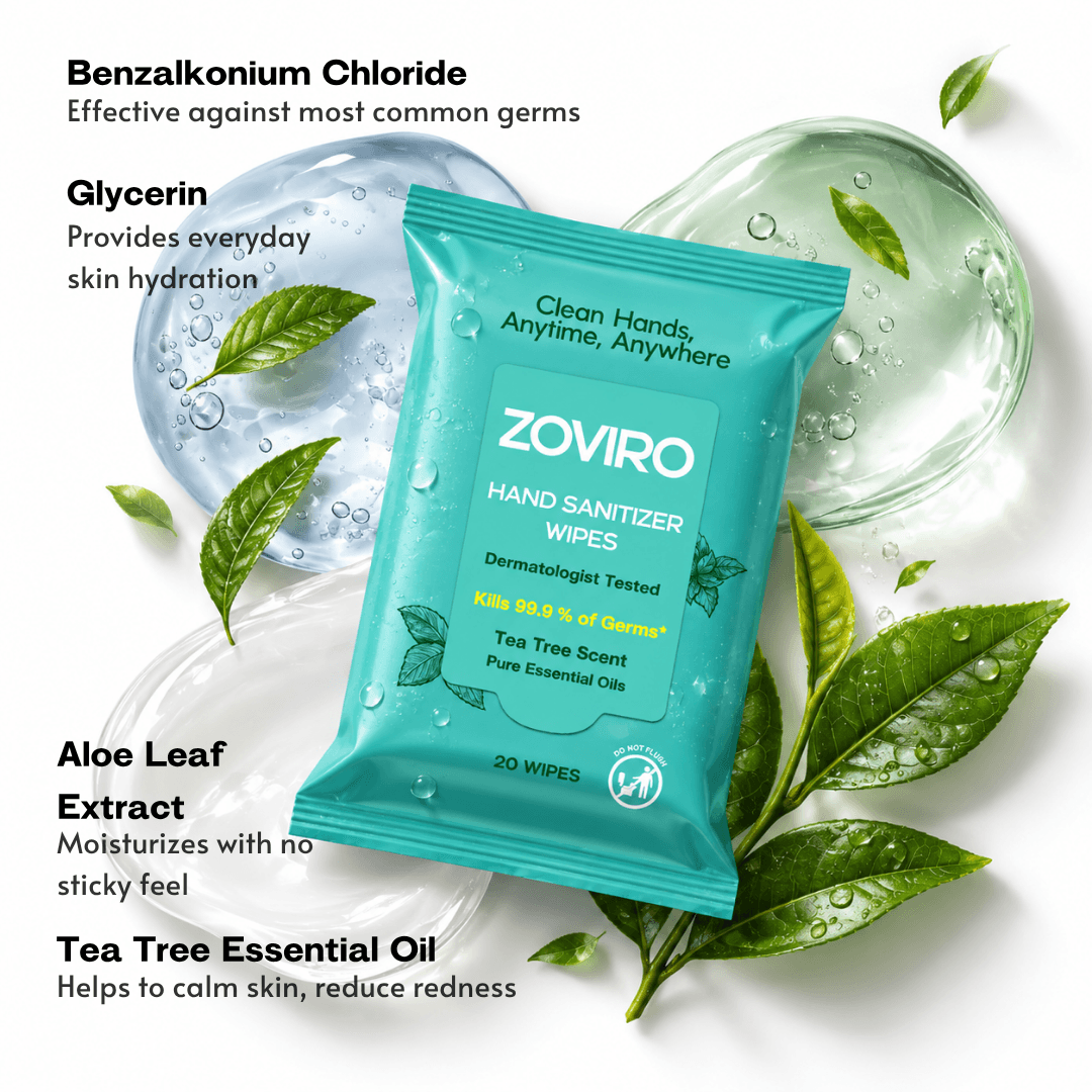 Zoviro Hand Sanitizing Wipes, Moisturizing With Essential Oils, 20 Count Travel Pack