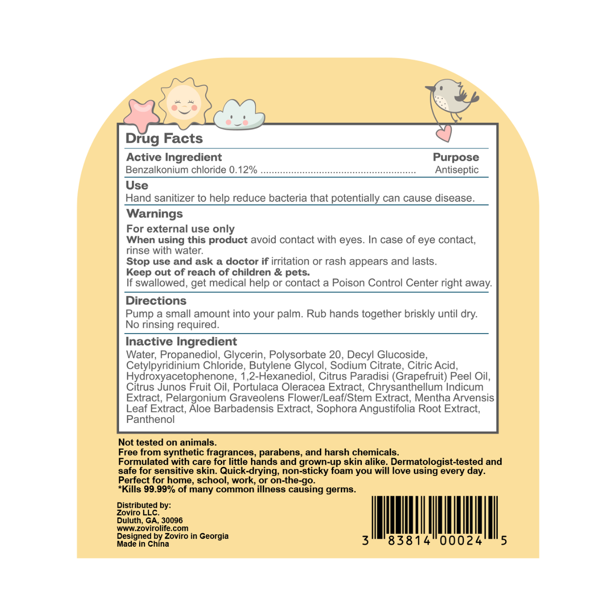 Zoviro Foaming Hand Sanitizer, 9.5oz Pump Bottle, Alcohol-Free, Citrus Fresh Scent, Moisturizing with Aloe, Non-sticky, No Rinse (PACK OF 4)