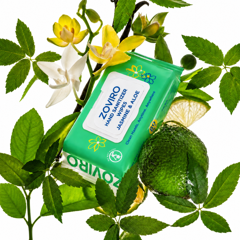 Zoviro Hand Sanitizing Wipes, Moisturizing With Essential Oils, Jasmine, 80 Count, 6 PACK