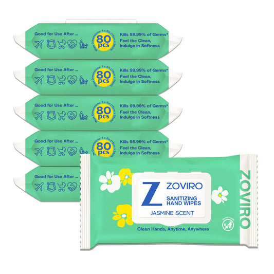 Zoviro Hand Sanitizing Wipes, Moisturizing With Essential Oils, Jasmine, 80 Count, 6 PACK