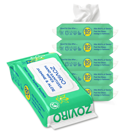 Zoviro Hand Sanitizing Wipes, Moisturizing With Essential Oils, Jasmine, 80 Count, 6 PACK