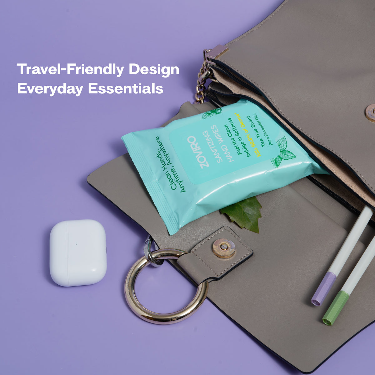 Zoviro Hand Sanitizing Wipes, Moisturizing With Essential Oils, 20 Count Travel Pack