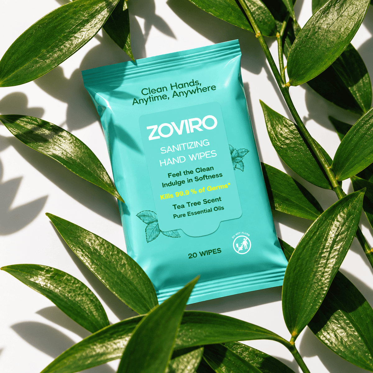 Zoviro Hand Sanitizing Wipes, Moisturizing With Essential Oils, 20 Count Travel Pack