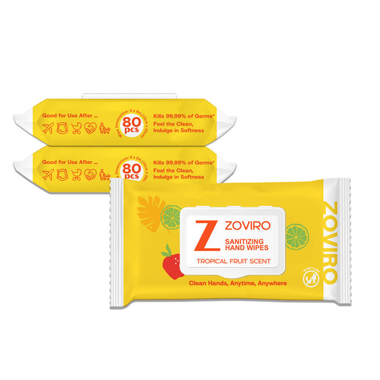 Zoviro Hand Sanitizing Wipes, Moisturizing With Essential Oils, Tropical Fruit, 80 Count, 3 PACK