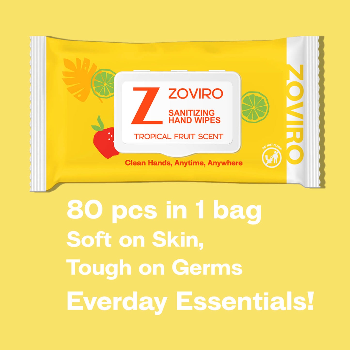 Zoviro Hand Sanitizing Wipes, Moisturizing With Essential Oils, Tropical Fruit, 80 Count, 3 PACK